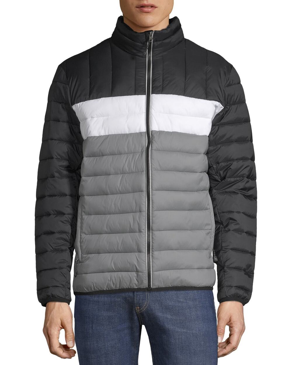 SwissTech Men's XL Rich Black Gray Full Zip Puffer Jacket Coat Gorpcore HR9-17